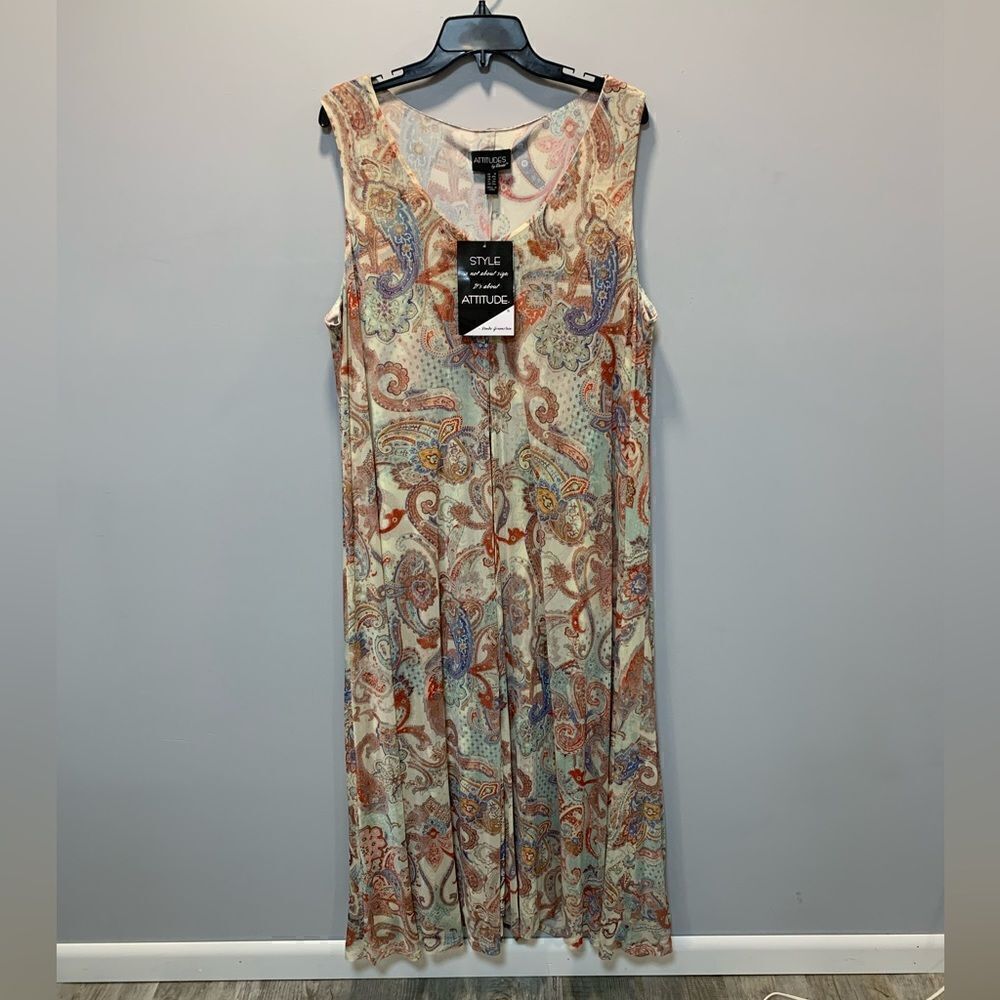 NWT attitude by Renee stretchy sleeveless maxi dress with  overlay size 1X - Picture 4 of 13